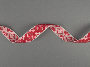 20мм. 90135 ЛЕНТА ОТДЕЛОЧНАЯ ЖАККАРД белый с красным*37, 20мм (рул.25м)