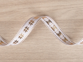 12мм. 90587 ЛЕНТА ОТДЕЛОЧНАЯ белый с золотом*055, 12мм (рул.50м)