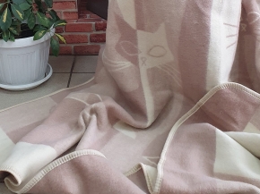 Одеяло шерсть мериноса 100% 130*205 "Кошки" цв бежевый (Узбекистан)