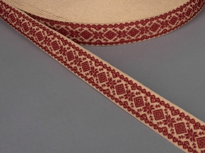 23мм. 9990 ЛЕНТА ОТДЕЛОЧНАЯ ЖАККАРД бежевый с бордо*3118, 23мм (рул.50м)