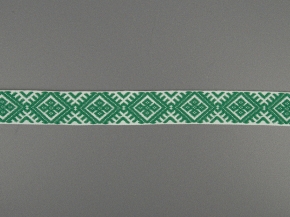 20мм. 90135 ЛЕНТА ОТДЕЛОЧНАЯ ЖАККАРД белый с зеленым 20мм (рул.25м)