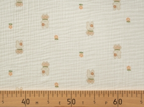 Ткань 12206/D3(4017) Принт Муслин Зайка Бежевый, коричневый,персиковый ширина 135см