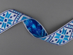 32мм. 90001 ЛЕНТА ОТДЕЛОЧНАЯ ЖАККАРД бел,т-син,гол*267, 32мм (рул.50м)