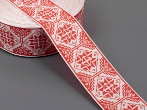 50мм. 91720/50 ЛЕНТА ОТДЕЛОЧНАЯ ЖАККАРДОВАЯ белый с красным*37, 50мм (рул.50м)