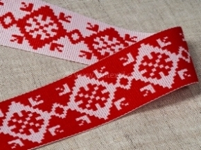 32мм. 90237 ЛЕНТА ОТДЕЛОЧНАЯ ЖАККАРДОВАЯ белый с красным (символ богатства) 32мм (рул.25м)