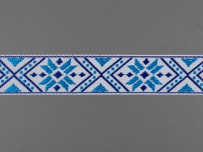 32мм. 90001 ЛЕНТА ОТДЕЛОЧНАЯ ЖАККАРД бел,т-син,гол*267, 32мм (рул.50м)