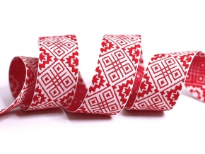 30мм. 91361/30 ЛЕНТА ОТДЕЛОЧНАЯ ЖАККАРД белый с красным*37, 30мм (рул.25м)