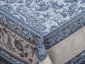 05с28 ЯК Скатерть 150*150 "Орнамент" цвет серый с синим с мережкой