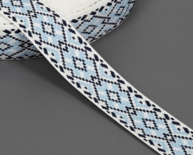 37мм. 9723 ЛЕНТА ОТДЕЛОЧНАЯ ЖАККАРД бел,т-син,голубой*267, 37мм (рул.50м)