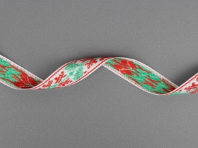 18мм. 9851 ЛЕНТА ОТДЕЛОЧНАЯ ЖАККАРД бел,красн,зел*268, 18мм (рул.50м)