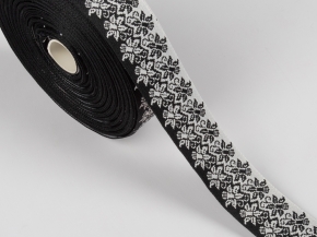 32мм. 91599/32 ЛЕНТА ОТДЕЛОЧНАЯ ЖАККАРД черный с белым*36, 32мм (рул.25м)