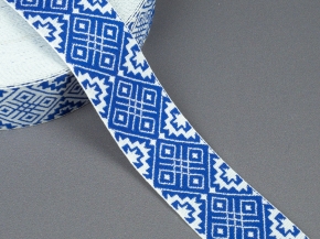 30мм. 91361/30 ЛЕНТА ОТДЕЛОЧНАЯ ЖАККАРД белый,василек*2110, 30мм (рул.25м)