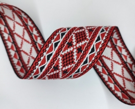 55мм. 90647 ЛЕНТА ОТДЕЛОЧНАЯ ЖАККАРД крас,бел,черн*3157, 55мм (рул.25м)