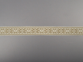 25мм. 91589/25 ЛЕНТА ОТДЕЛОЧНАЯ ЖАККАРД белый с оливк.*1874, 25мм (рул.50м)