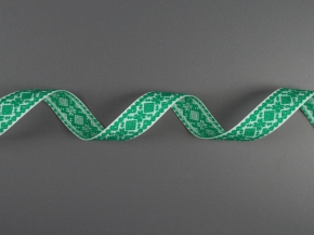 23мм. 9990 ЛЕНТА ОТДЕЛОЧНАЯ ЖАККАРД белый с зелёным св.*061, 23мм (рул.50м)