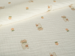 Ткань 12206/D3(4017) Принт Муслин Зайка Бежевый, коричневый,персиковый ширина 135см