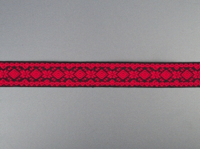 23мм. 9990 ЛЕНТА ОТДЕЛОЧНАЯ ЖАККАРД черный с красным*35, 23мм (рул.50м)