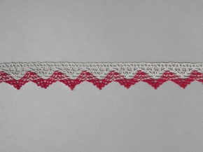 К-024-122-3/8 Кружево 24мм, льняной/малиновый