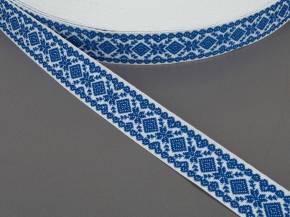 23мм. 9990Б/23 ЛЕНТА ОТДЕЛОЧНАЯ ЖАККАРД белый с васильком*863, 23мм (рул.50м)