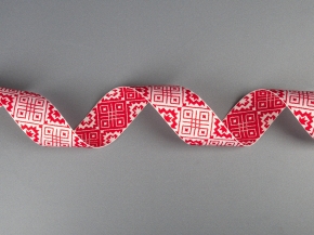 30мм. 91361/30 ЛЕНТА ОТДЕЛОЧНАЯ ЖАККАРД белый с красным*37, 30мм (рул.25м)