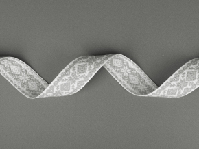 23мм. 9990 ЛЕНТА ОТДЕЛОЧНАЯ ЖАККАРД белый с серым*2962, 23 мм (рул.50м)