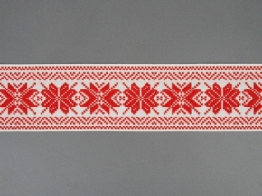 50мм. 16С3908-Г50 (рис.9632) ЛЕНТА ОТДЕЛОЧНАЯ ЖАККАРД белый с красным*37, 50мм (рул.50м)
