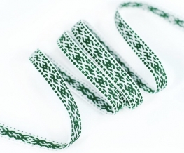 13мм. 91665/13 ЛЕНТА ОТДЕЛОЧНАЯ ЖАККАРД тем-зел.с белым*3092, 13мм (рул.25м)