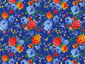 12с49 Фланель набивная  175~5 г/м2 грунт рис.412/3п. Цветы фон синий, 150см