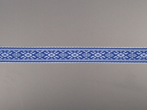 25мм. 91589/25 ЛЕНТА ОТДЕЛОЧНАЯ ЖАККАРД белый с васильк*2956, 25мм (рул.50м)