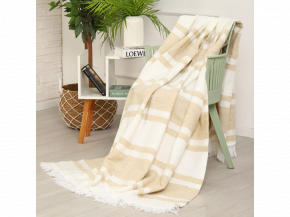 Плед 50% шерсть 150*205 "ПД-350  цв. белый с бежевым (Россия ВВТ)