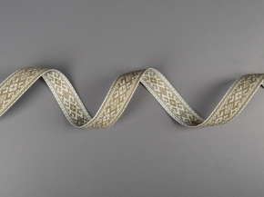 25мм. 91589/25 ЛЕНТА ОТДЕЛОЧНАЯ ЖАККАРД белый с оливк.*1874, 25мм (рул.50м)