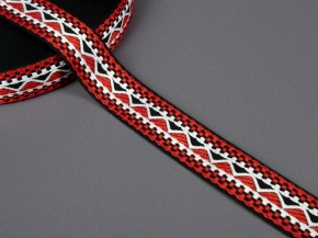 24мм. 90647/24 ЛЕНТА ОТДЕЛОЧНАЯ ЖАККАРД крас,бел,черн*3157, 24мм (рул.25м)