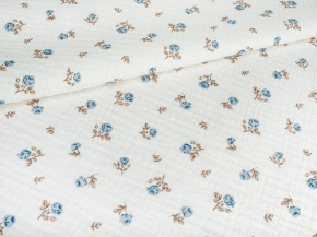 Ткань арт.12533/D5/C#1 Принт Муслин Цветы кремовый,голубой ширина 135см