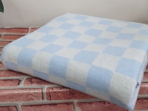 Одеяло байковое 140*205  клетка цв. голубой (Россия ВВТ)
