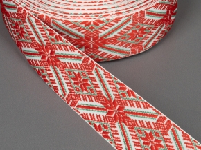 42мм. 91597/42 ЛЕНТА ОТДЕЛОЧНАЯ ЖАККАРДОВАЯ красн,бел,зелен.*2996, 42мм (рул.25м)