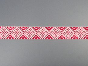 30мм. 91361/30 ЛЕНТА ОТДЕЛОЧНАЯ ЖАККАРД белый с красным*37, 30мм (рул.25м)