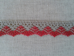 К-024-122-3/7 Кружево 24мм, льняной/красный
