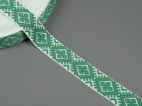 20мм. 90135 ЛЕНТА ОТДЕЛОЧНАЯ ЖАККАРД белый с зеленым 20мм (рул.25м)