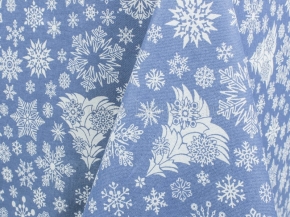 937-БЧ (802) Ткань х/б для столового белья набивная рис.5190-01 Новогодние снежинки на серо-голубом, 145см