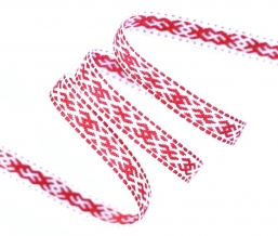 13мм. 91665/13 ЛЕНТА ОТДЕЛОЧНАЯ ЖАККАРД красный с белым*2660, 13мм (рул.25м)