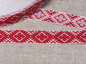 20мм. 90135 ЛЕНТА ОТДЕЛОЧНАЯ ЖАККАРД белый с красным*37, 20мм (рул.25м)