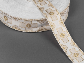 33мм. 01С833Б-Г50 (рис.3199) ЛЕНТА ОТДЕЛОЧНАЯ белый с золотом*55, 33мм (рул.50м)