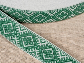 25мм. 9904 ЛЕНТА ОТДЕЛОЧНАЯ ЖАККАРД белый с зелёным*061, 25мм (рул.50м)