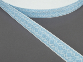 23мм. 9990Б/23 ЛЕНТА ОТДЕЛОЧНАЯ ЖАККАРД белый с голубым*1001, 23мм (рул.50м)