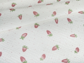 Ткань арт.12206/D8(4017) Принт Муслин Ягоды Бежевый, темно-розовый, зелёный ширина 135см