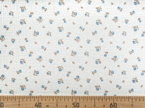Ткань арт.12533/D5/C#1 Принт Муслин Цветы кремовый,голубой ширина 135см