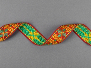 26мм. 91618/26 ЛЕНТА ОТДЕЛОЧНАЯ ЖАККАРДОВАЯ крас.жел.зелен*2091, 26мм (рул.25м)