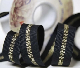25мм. 90292 ЛЕНТА ОТДЕЛОЧНАЯ черный с золотом*71063, 25мм (рул.50м)