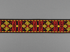 26мм. 91618/26 ЛЕНТА ОТДЕЛОЧНАЯ ЖАККАРДОВАЯ черн.красн.желт*2455, 26мм (рул.25м)