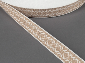 23мм. 9990 ЛЕНТА ОТДЕЛОЧНАЯ ЖАККАРД белый с бежевым*045, 23мм (рул.50м)